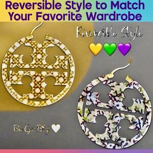 🆕 Authentic Tory Burch Miller Double Printed Reversible Hoop Earrings